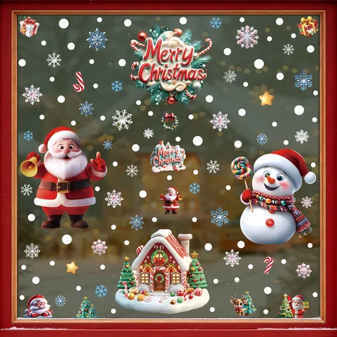 Weihnachten Fenster Statische Aufkleber Weihnachtsmann Schneemann Lebkuchenhaus Schneeflocke Frohe Weihnachten Abnehmbare Glasaufkleber Für Feiertag Party Haus Dekoration