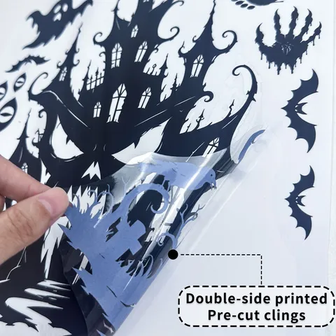 Halloween Haunted House Window Clings Ghost Tree Bat Static Halloween Party Decor Double Sided Printed PVC Window Decals