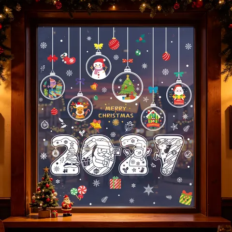 Adesivi Statici per Finestre Natalizi Babbo Natale Pupazzo di Neve Renna Fiocco di Neve Decalcomanie Decorazioni Festive per Vetri Casa Negozio Buon Natale