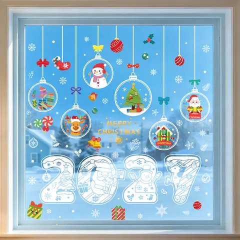 Adesivi Statici per Finestre Natalizi Babbo Natale Pupazzo di Neve Renna Fiocco di Neve Decalcomanie Decorazioni Festive per Vetri Casa Negozio Buon Natale