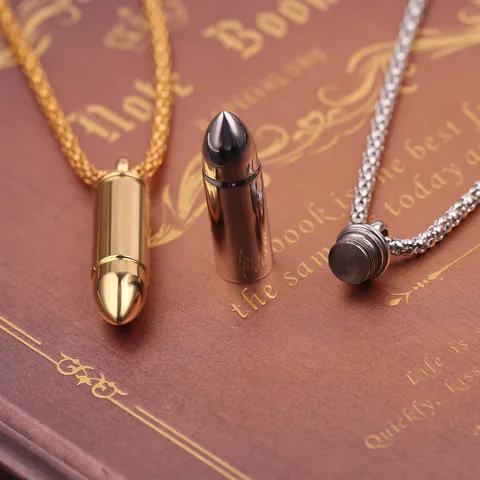 Men Stainless Steel Bullet Pendant Necklace Punk Style Openable Bullet Shape Necklace Chain Jewelry Gift