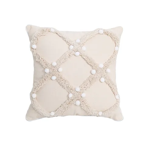 Nordischer Stil Getufteter Kissenbezug Baumwolle Leinen Geometrischer Pompon Kissenhülle Für Sofa Bett Heimdekoration