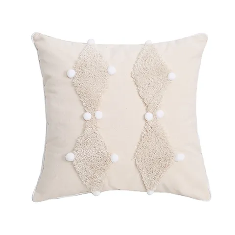Nordischer Stil Getufteter Kissenbezug Baumwolle Leinen Geometrischer Pompon Kissenhülle Für Sofa Bett Heimdekoration
