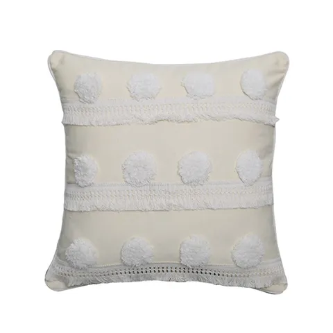 Housse de Coussin Tuftée Style Indien Coton Lin Housse de Coussin Brodée Avec Glands Pour Sofa Décoration Intérieure