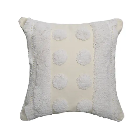 Housse de Coussin Tuftée Style Indien Coton Lin Housse de Coussin Brodée Avec Glands Pour Sofa Décoration Intérieure