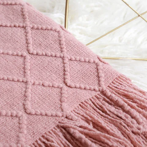 Manta de Punto de Color Sólido Con Borlas Mantas Decorativas Suaves Y Cálidas Para Sofá Cama Sala De Estar Dormitorio Decoración Del Hogar