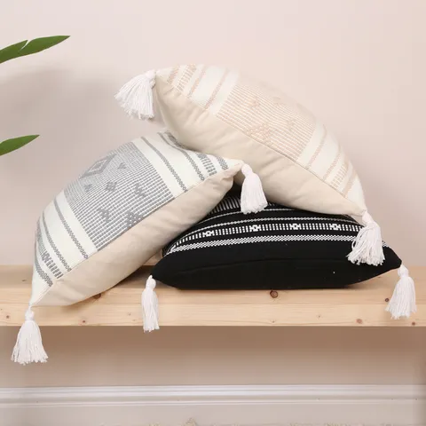 Moroccan Knit Throw Pillow Cover Geometric Pattern Tassel Cushion Cover Sofa Home Decor