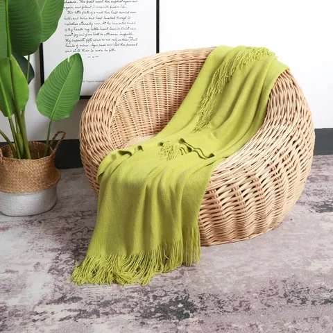 Nordic Solid Color Knitted Blanket With Fringe Tassel Sofa Throw Air Conditioning Blanket Office Car Nap