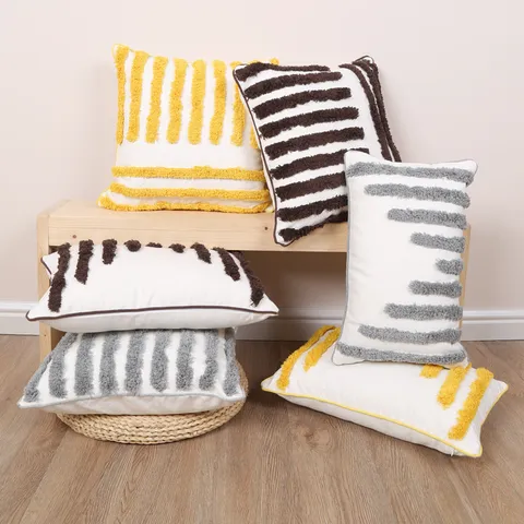 Nordic Style Geometric Tufted Pillow Cover Modern Minimalist Cotton Linen Decorative Sofa Cushion Cover Without Core