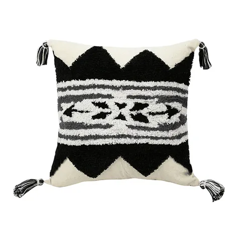 Geometric Tufted Throw Pillow Cover Polyester Tassel Fringe Embroidery Square Pillowcase For Sofa Living Room Home Decor