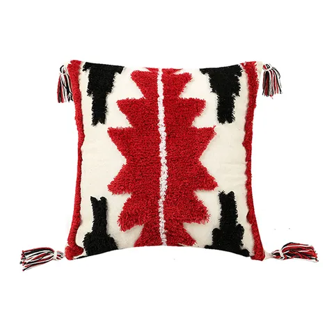 Geometric Tufted Throw Pillow Cover Polyester Tassel Fringe Embroidery Square Pillowcase For Sofa Living Room Home Decor