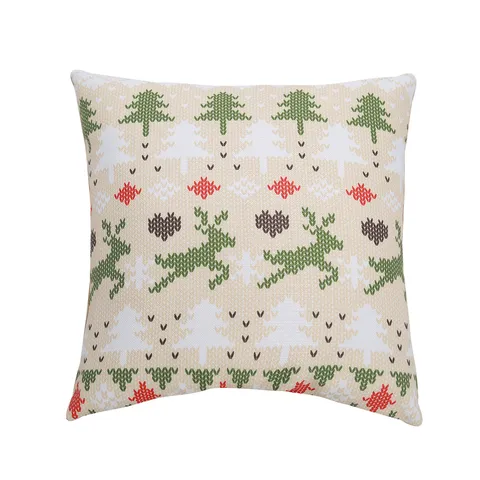 Christmas Elk Printed Cotton Linen Cushion Cover Decorative Square Pillow Case