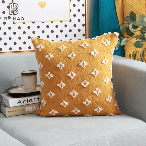 Yellow Frangipani Cut Flower Cotton Linen Pillowcase Modern Minimalist Decorative Sofa Cushion Cover