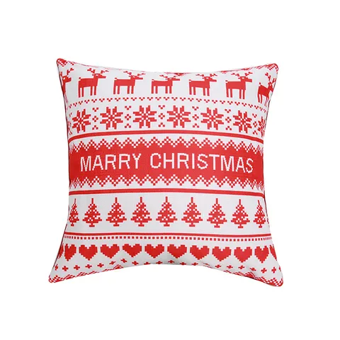 Christmas Decorative Pillow Cover Cotton Linen Red And White Elk Snowflake Cushion Cover Holiday Home Car Sofa Decor