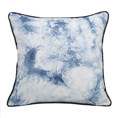 Cotton Linen Throw Pillow Cover Blue White Tie-Dye Digital Printed Cushion Cover For Living Room Home Decor