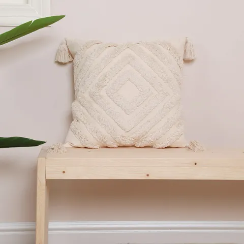 Boho Tufted Throw Pillow Cover Cotton Linen Geometric Patterned Pillowcase With Tassels For Sofa Bed Living Room Home Decor
