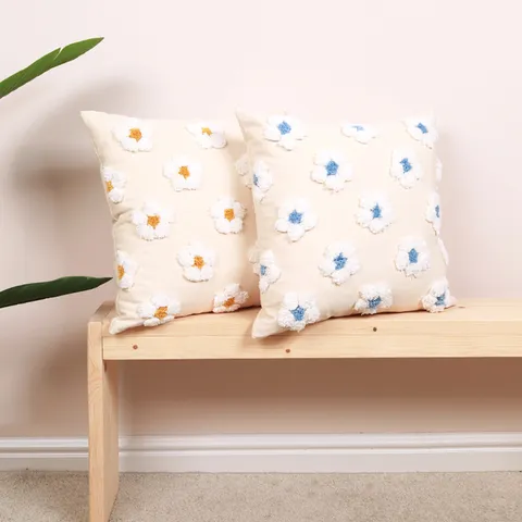 Nordic Style Tufted Small Daisy Floral Pillow Cover Cotton Decorative Cushion Cover For Sofa Living Room Bedroom Home Decor