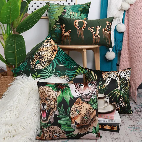 Tropical Jungle Animal Printed Throw Pillow Cover Decorative Leopard Leaf Sofa Cushion Cover Without Insert Home Decor