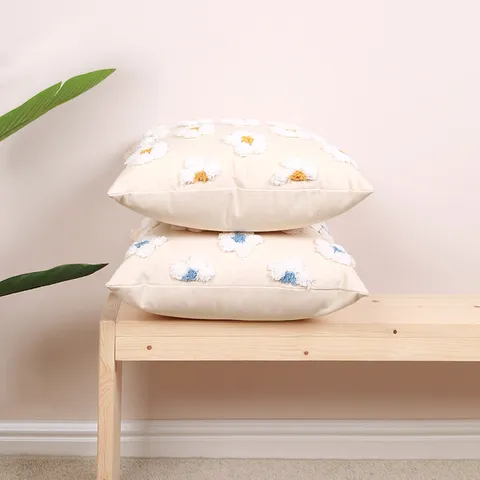 Nordic Style Tufted Small Daisy Floral Pillow Cover Cotton Decorative Cushion Cover For Sofa Living Room Bedroom Home Decor