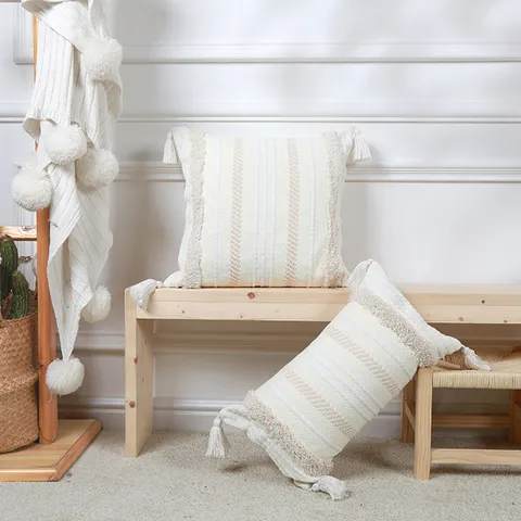 Geometric Tufted Throw Pillow Cover With Tassels Striped Cushion Cover For Sofa Living Room Bedroom Nordic Home Decor