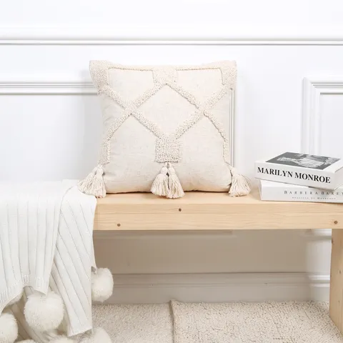 Σκανδιναβικό Στυλ Ins Γεωμετρικό Tufted Κάλυμμα Μαξιλαριού Μαροκινες Φούντες Διακοσμητικό Μαξιλαροθήκη για Καναπέ Κρεβάτι Σαλόνι Διακόσμηση Σπιτιού