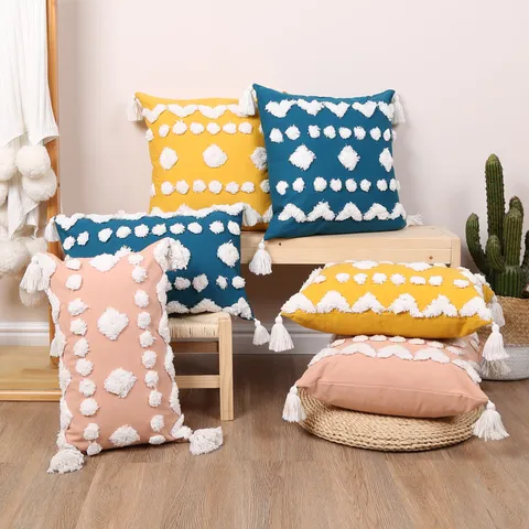 Nordic Tufted Throw Pillow Cover Boho Geometric Decorative Cushion With Tassels Cotton Linen Pillowcase For Home