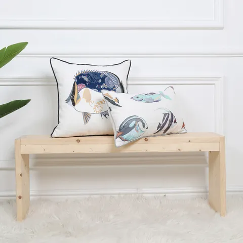 Cojín Decorativo con Bordado de Peces de Animales Marinos Estilo Dibujos Animados para Sala de Estar y Habitación Infantil