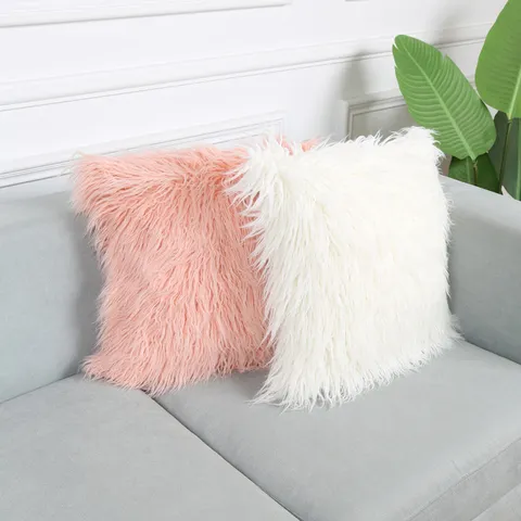 Nordic Style Long Plush Pillow Cover Solid Color Fluffy Cushion Case Soft Faux Fur Pillowcase For Sofa Home Decor