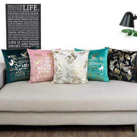 Velvet Hot Stamping Letter Throw Pillow Cover Decorative Cushion Case For Sofa Bed Living Room Modern Luxury Home Decor
