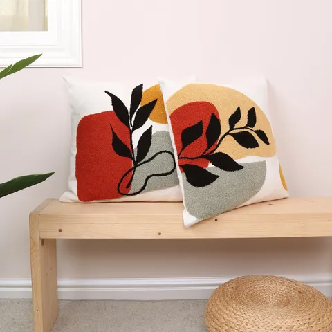 Fodera per Cuscino con Ricamo in Spugna Geometrico Moderno Federa Decorativa con Foglia Astratta Nordica Per Divano Ufficio Auto Casa