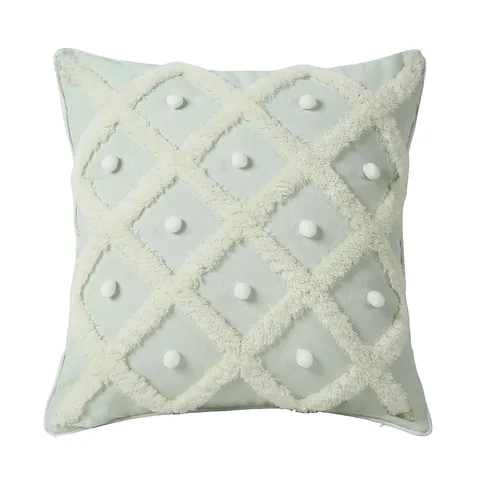 Nordischer Getufteter Kissenbezug Baumwolle und Leinen Geometrisches Diamant Kissenbezug Mit Pompons Dekorative Kissenhülle Für Sofa