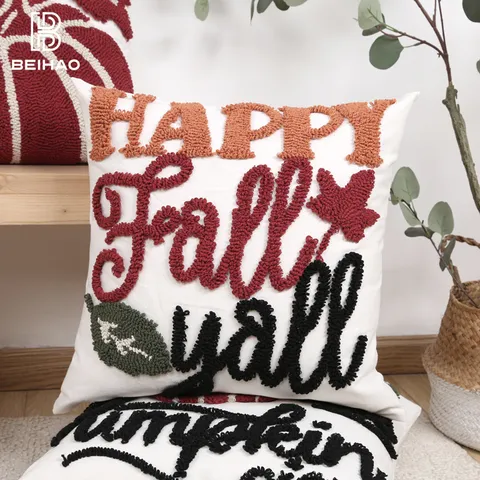 Funda de Cojín Tufted de Calabaza de Otoño Estampado de Letras Minimalista Funda de Cojín Decorativa Para Sofá Cama Decoración del Hogar