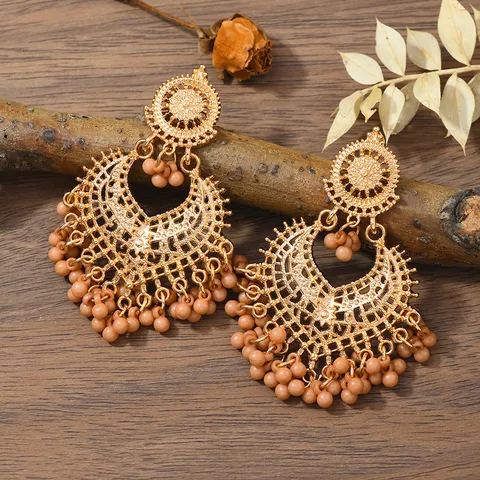Bohemian Hollow Bell Long Tassel Alloy Earrings Ethnic Vintage Statement Dangle Earrings Jewelry For Women
