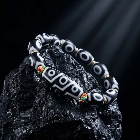 Tibetan Style Nine Eye Dzi Bead Bracelet Hip Hop Trendy Acrylic Metal Beaded Bracelet Men Women Fashion Hand Jewelry