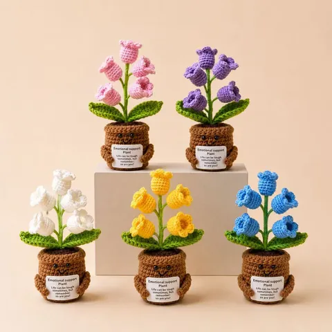 Planta en Maceta de Ganchillo Hecha a Mano Energía Positiva Flor de Ganchillo Adorno de Escritorio Linda Decoración Floral Tejida Regalo Para el Hogar