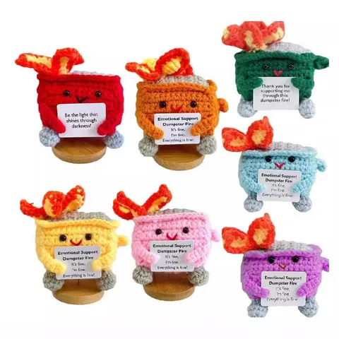 Handmade Crochet Woolen Dumpster Fire Doll Emotional Support Knitted Plush Toy Desktop Ornament Creative Gift