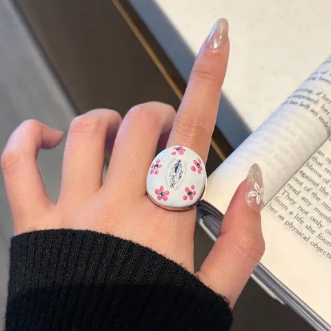 Vintage Enamel Drip Oil Open Ring Adjustable Alloy Rhinestone Floral Heart Animal Parrot Finger Ring For Women Fashion Jewelry