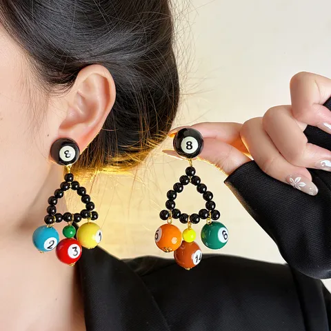 Boutique Design Billardkugel Ohrringe Für Damen Personalisierte Schwarze 8 Ball Perlen Dreieck Tropfen Ohrringe Bunte Pool Ball Ohrstecker Mit 925 Sterling Silber Stift Schmuck