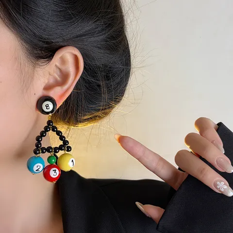 Boutique Design Billardkugel Ohrringe Für Damen Personalisierte Schwarze 8 Ball Perlen Dreieck Tropfen Ohrringe Bunte Pool Ball Ohrstecker Mit 925 Sterling Silber Stift Schmuck