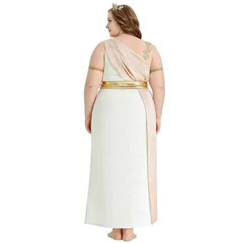Greek Goddess Costume Medieval Dress For Women Athena Cleopatra Cosplay Halloween Party Outfit Polyester White Gold Dress