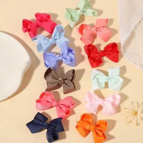 Handmade Polyester Grosgrain Ribbon Bow Hair Clips For Girls Kids Multi Color Butterfly Duckbill Clip Hair Accessories