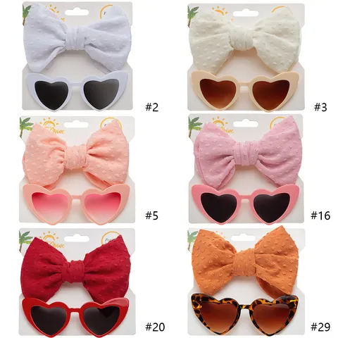 Gafas de Sol Retro de Corazón y Conjunto de Diadema con Lazo de Lunares para Niños Moda Niñas Niños Pequeños Gafas de Corazón Accesorios Regalo
