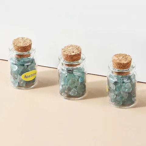 Natural Crystal Chip Wishing Bottle Mini Glass Jar With Cork Stopper Healing Quartz Stone Specimen Home Desk Decor Gift