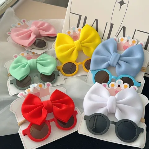 Gafas de Sol de Corazón para Niños y Combinación de Accesorios para el Cabello con Lazo Protección UV400 Color Gelatina