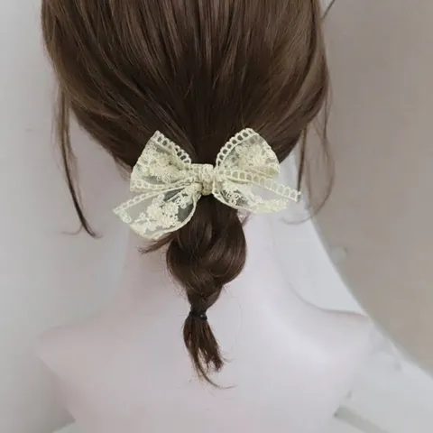 Chouchou Nœud en Dentelle Style Mori Français Avec Pendentif Perle Artificielle Broderie Florale Douce Accessoire