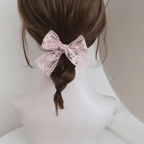 Chouchou Nœud en Dentelle Style Mori Français Avec Pendentif Perle Artificielle Broderie Florale Douce Accessoire