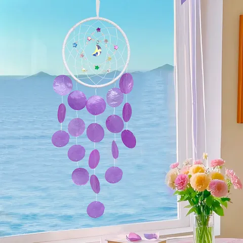 Atrapasueños Campanilla de Viento de Concha Hecho a Mano Bohemio Luna Estrella Capiz Concha Colgante de Pared Decoración Hogar Kit DIY