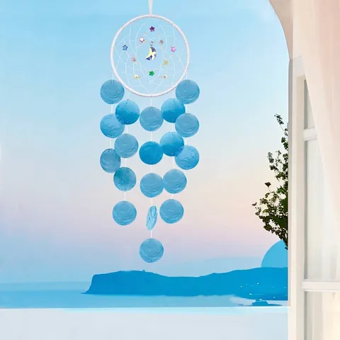 Atrapasueños Campanilla de Viento de Concha Hecho a Mano Bohemio Luna Estrella Capiz Concha Colgante de Pared Decoración Hogar Kit DIY