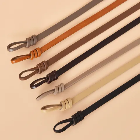 Women's Minimalist Genuine Leather Thin Belt Fashion Casual Dress Waist Belt Adjustable Knotted Skinny Belt Accessories