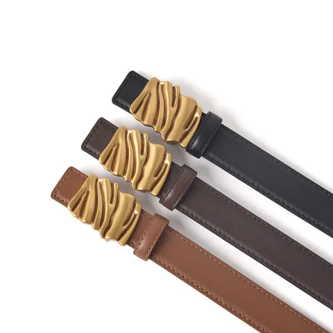 Women's Genuine Leather Belt Vintage Metal Alloy Buckle Casual Versatile Waist Band Female Accessories